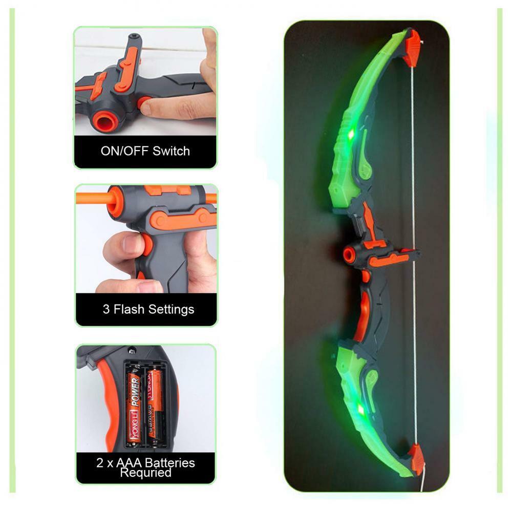 Arc cu sageti, Zola®, pentru copii si kit de tragere, 3 sageti incluse, Efecte luminoase, multicolor, 60x22x5.5 cm Arc cu sageti, Zola®, pentru copii si kit de tragere, 3 sageti incluse, Efecte luminoase, multicolor, 60x22x5.5 cm